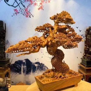 Tiểu cảnh gốc cây tùng bằng gỗ hương đẹp