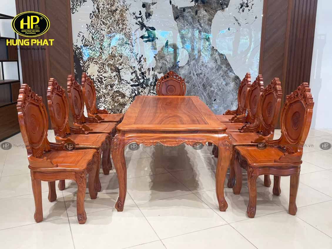 Chi tiết bàn ăn gỗ hương đá với đường vân gỗ đẹp mắt