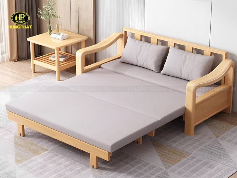 Chi tiết khung gỗ cao su tự nhiên bền chắc của sofa giường CL-182