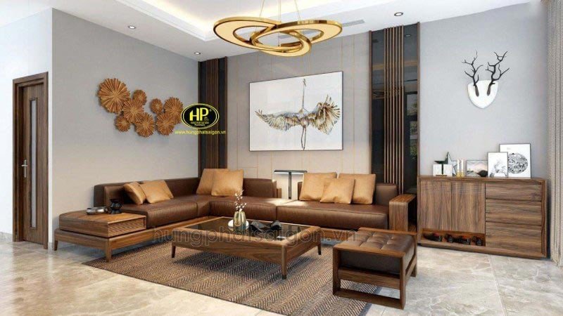 Chọn kích thước ghế sofa gỗ chữ L phù hợp với diện tích không gian phòng khách