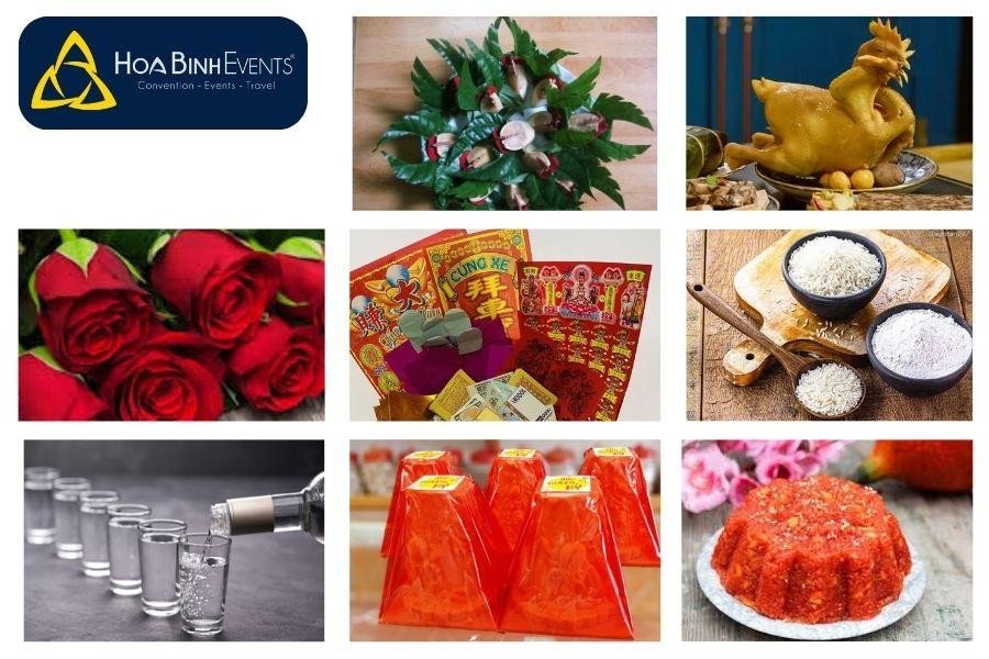 Chuẩn bị đầy đủ vật phẩm trên mâm lễ cúng gác đòn dông theo truyền thống