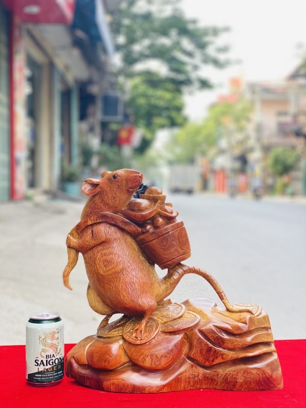 Tượng Chuột Chiêu Tài Gỗ Hương Ta Cao 37cm Chuột-phong-thuỷ-tài-lộc-1