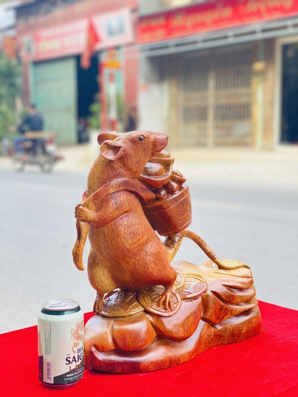 Tượng Chuột Chiêu Tài Gỗ Hương Ta Cao 37cm Chuột-phong-thuỷ-tài-lộc-3