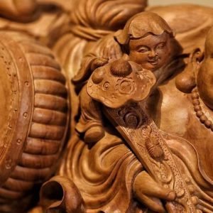 Di Lặc Cửu Phúc Gỗ Đàn Hương Ấn Độ Cao 17cm - Hình ảnh 3