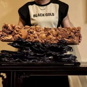 Di Lặc Cửu Phúc Gỗ Đàn Hương Ấn Độ Cao 17cm - Hình ảnh 2