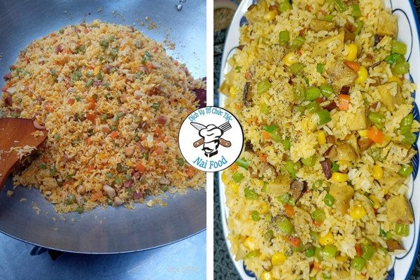 Đĩa cơm chiên chay đầy đủ màu sắc