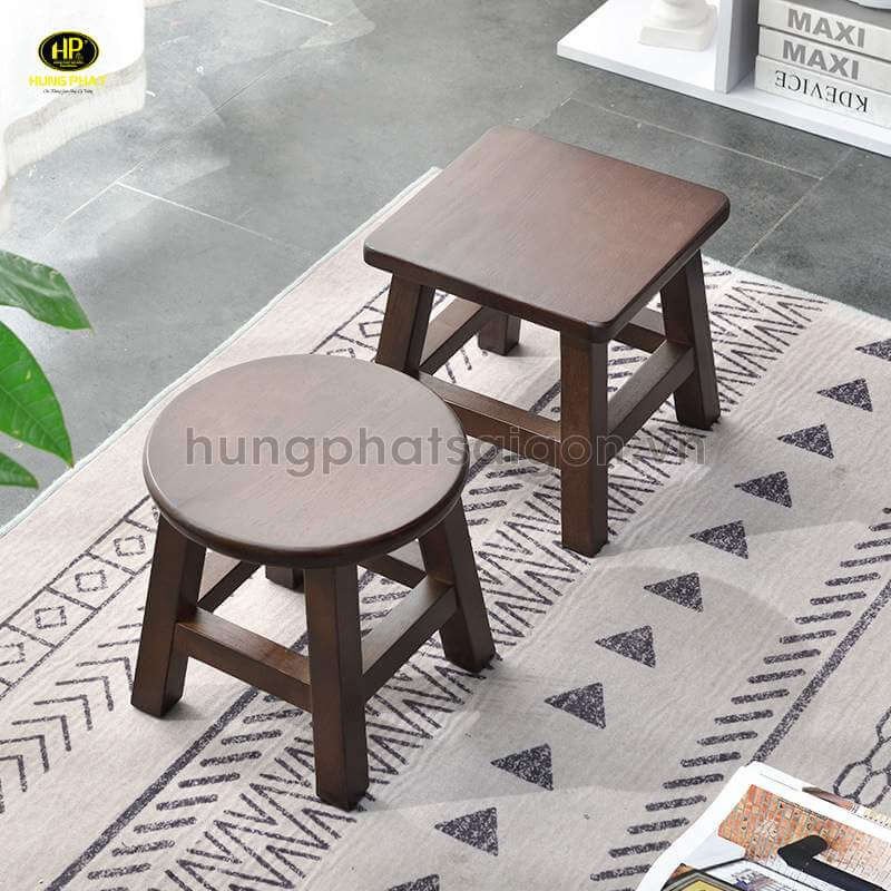 Ghế đẩu gỗ vintage mặt hoa tinh xảo