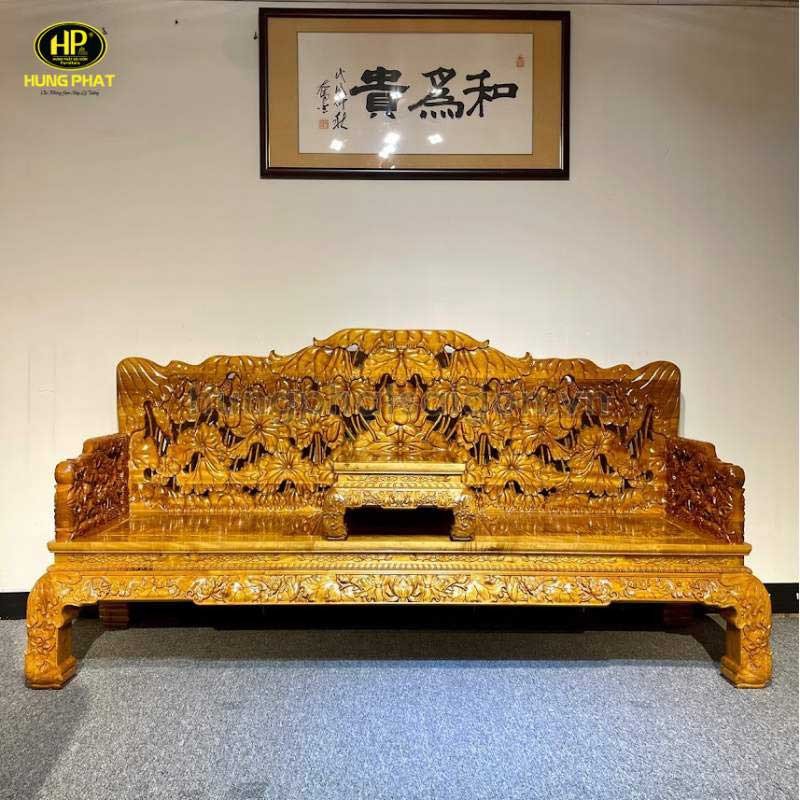 Ghế gỗ sofa căm xe tích hợp bàn trà nhỏ
