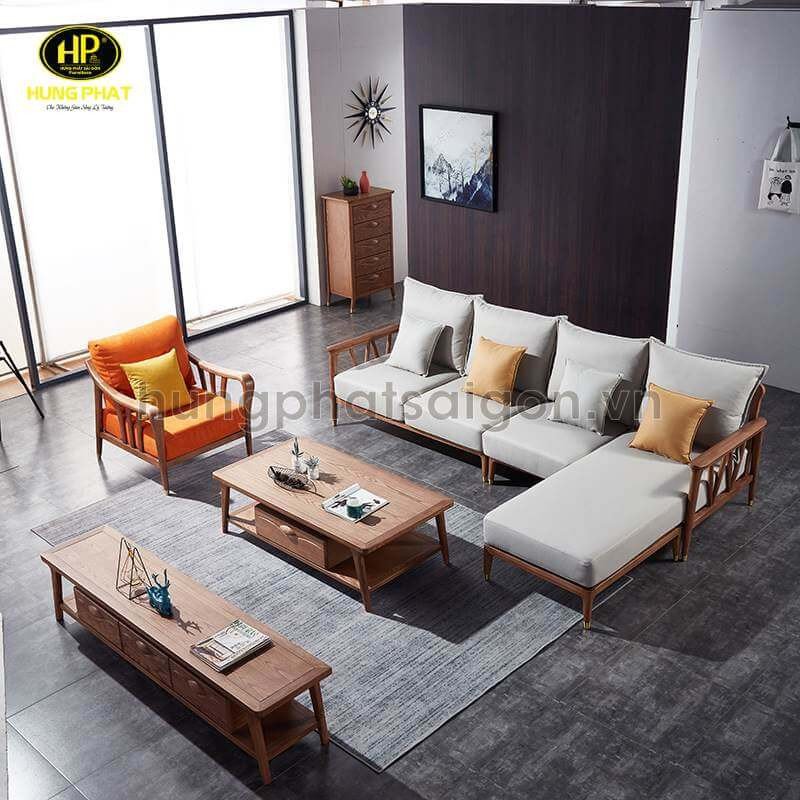 Ghế sô pha vintage đệm vải nỉ và khung gỗ tam giác