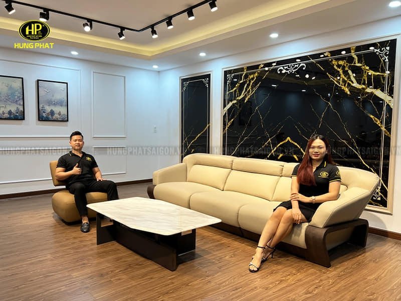 Ghế sofa bọc da bò Ý nhập khẩu mã H681 kiểu dáng hiện đại