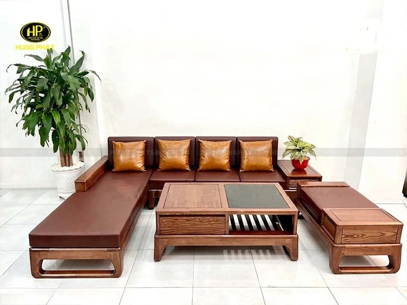 Ghế sofa chân quỳ gỗ tự nhiên phòng khách hiện đại