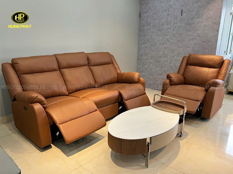 Ghế sofa da bò Ý thư giãn hiện đại màu nâu