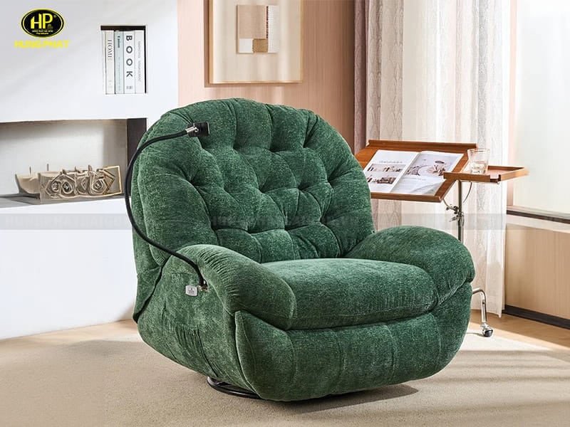 Ghế sofa đơn bọc vải màu xanh rêu trang trí