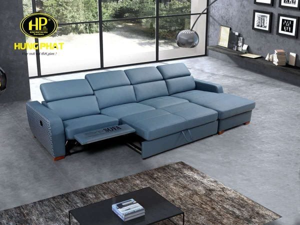 Ghế sofa giường màu xanh dương hiện đại trong phòng khách, giải pháp nội thất thông minh cho không gian nhỏ tại Bình Dương