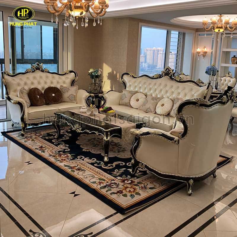 Ghế sofa gỗ lim chạm khắc tinh xảo theo phong cách tân cổ điển