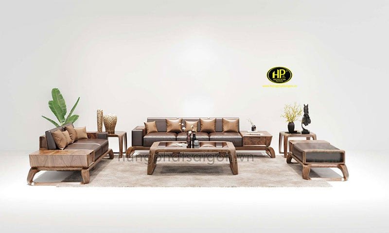 Ghé sofa gỗ óc chó bọc da HO-20
