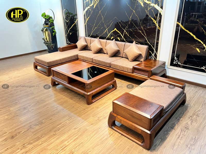 Ghế sofa gỗ óc chó kiểu dáng góc L