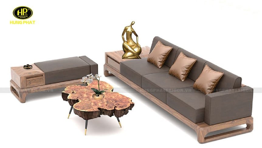 Ghế sofa gỗ óc chó với đường vân gỗ đặc trưng