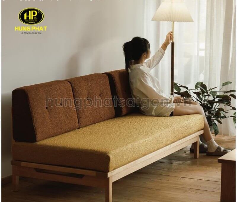 Ghế sofa gỗ vintage khung chắc chắn bọc nệm