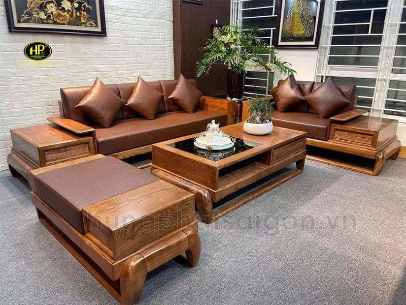 Ghế sofa văng gỗ với nệm bọc màu đen