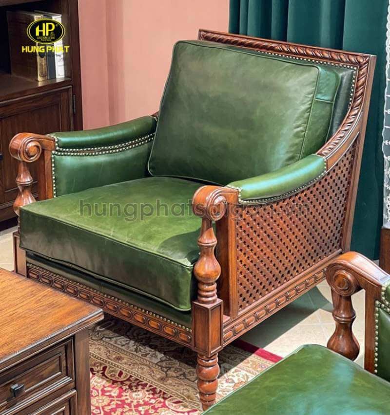 Ghế sopha đơn gỗ vintage đệm màu xanh dương