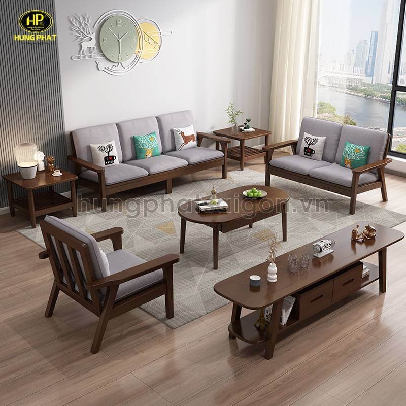 Ghế sopha gỗ vintage có đệm mút êm ái
