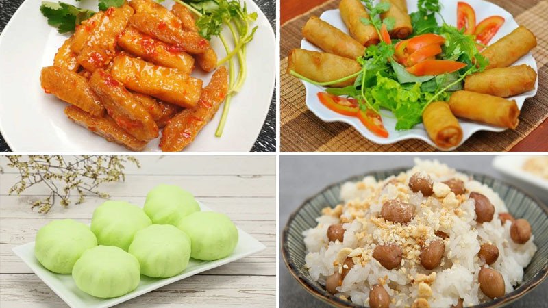 Gợi ý mâm chay cúng Rằm tháng 7 số 6 với sườn non chay, nem chay và bánh bao cốm