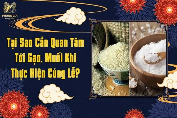 Hai chén gạo muối tinh khiết đặt trang trọng trên bàn thờ chuẩn bị cho lễ cúng Táo Quân