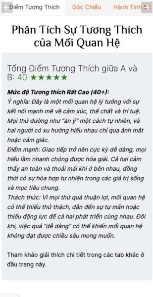 Hình ảnh bản đồ sao đối chiếu hai cung hoàng đạo, phân tích mối quan hệ