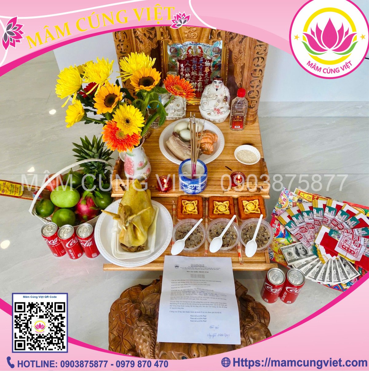 Hình ảnh bàn thờ Thần Tài Thổ Địa sạch sẽ, tươm tất trước khi thực hiện nghi lễ cúng
