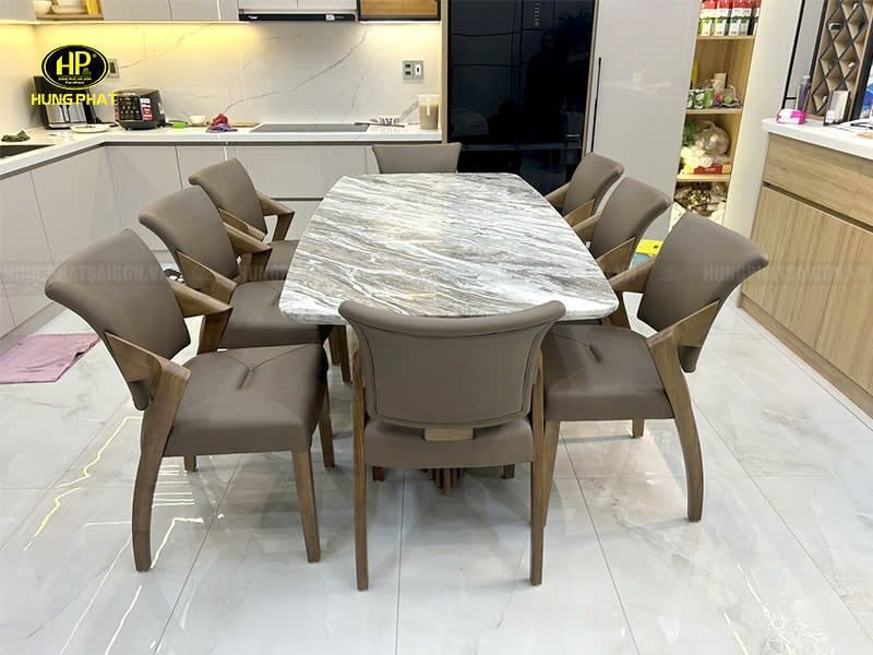 Hình ảnh bộ bàn ăn gỗ sồi mặt đá