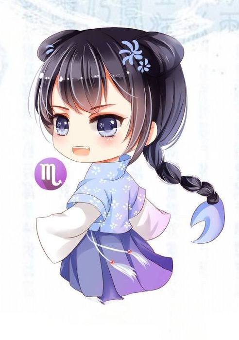 Hình ảnh cung Bọ Cạp chibi cổ trang bí ẩn và đầy cá tính, một trong những hình ảnh 12 cung hoàng đạo đẹp nhất.