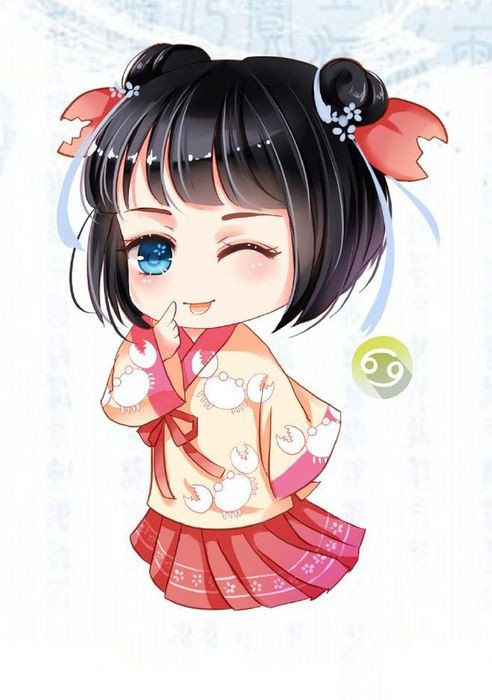 Hình ảnh cung Cự Giải chibi cổ trang dịu dàng và đáng yêu, một trong những hình ảnh 12 cung hoàng đạo đẹp nhất mang phong cách hoài cổ.