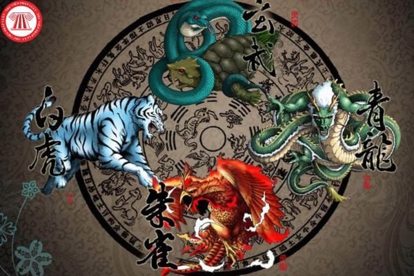 Hình ảnh lá số tử vi với các biểu tượng bộ tứ linh linh thiêng