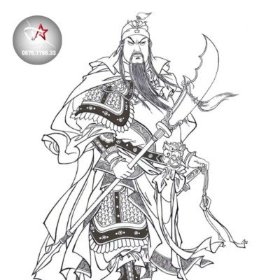 Hình ảnh Quan Công uy nghi, biểu tượng của lòng trung thành và sức mạnh trong phong thủy hình xăm