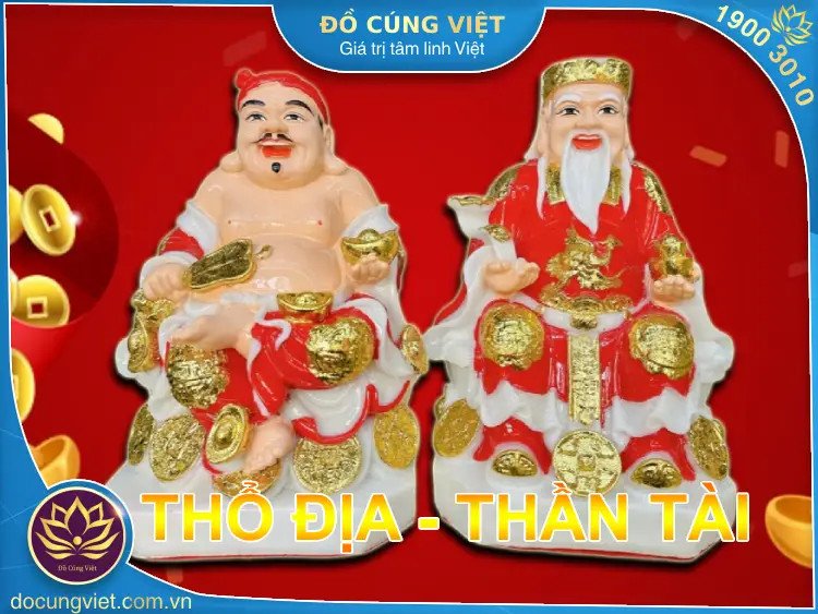 Hình ảnh Thần Tài và Thổ Địa trên bàn thờ