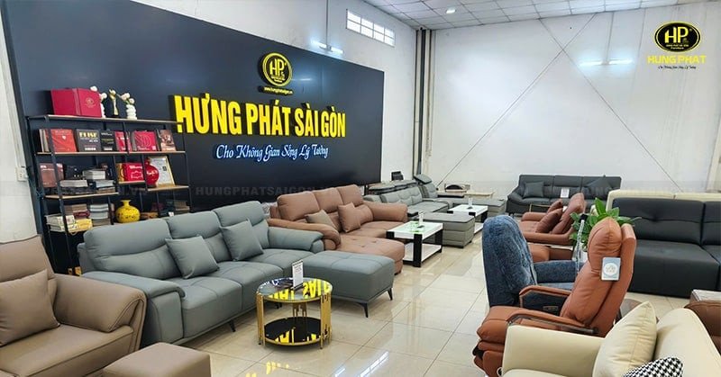 Khách hàng xem xét giá của bộ sofa tại cửa hàng ở Biên Hòa