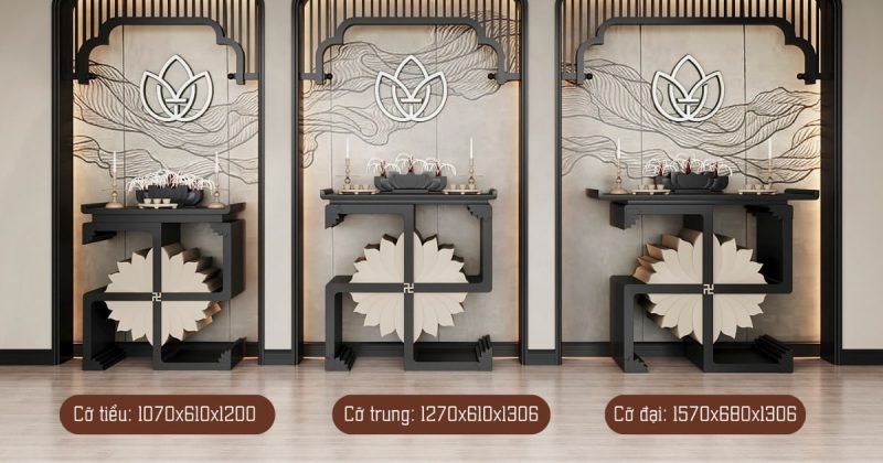 3 kích cỡ bàn thờ gia tiên Vạn Liên chuẩn Lỗ Ban
