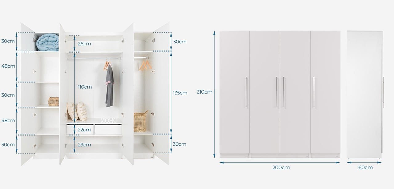 Kích thước tủ quần áo VIENNA tay nắm