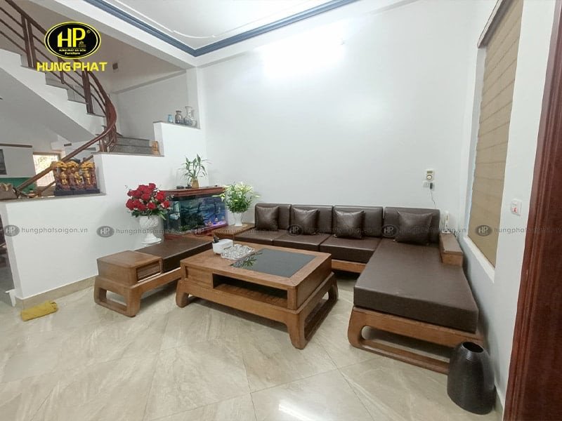 Kiểu dáng sofa chân quỳ góc chữ L trong không gian phòng khách