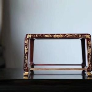 Kỷ Vuông Kê Tượng  Gỗ Vương Mộc Tử Đàn Vẽ Vàng 24k Cao 10cm - Hình ảnh 7