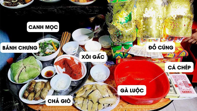Mâm cỗ mặn thịnh soạn trong đồ cúng ông Táo