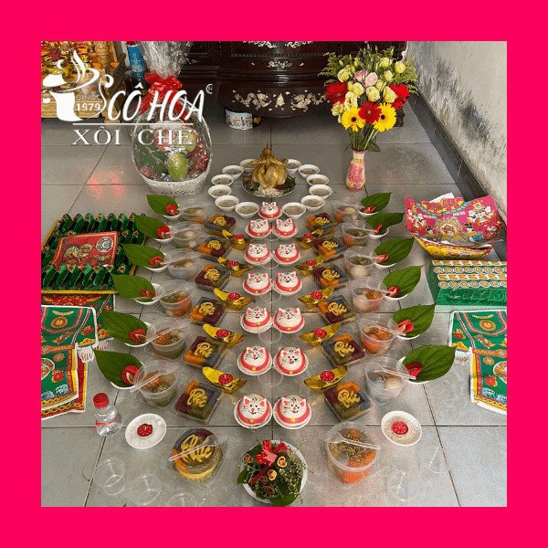 Mâm cúng đầy tháng cho bé gái miền Bắc với các lễ vật truyền thống