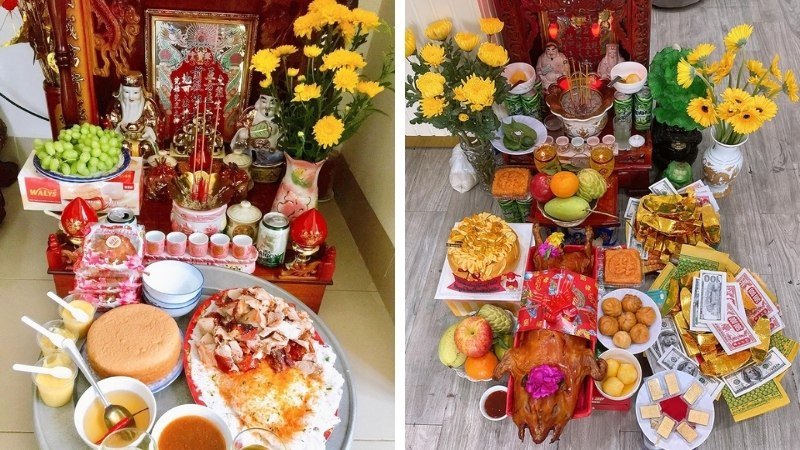 Mâm cúng Thần Tài rằm tháng 7 tại công ty với xôi, gà, hoa quả