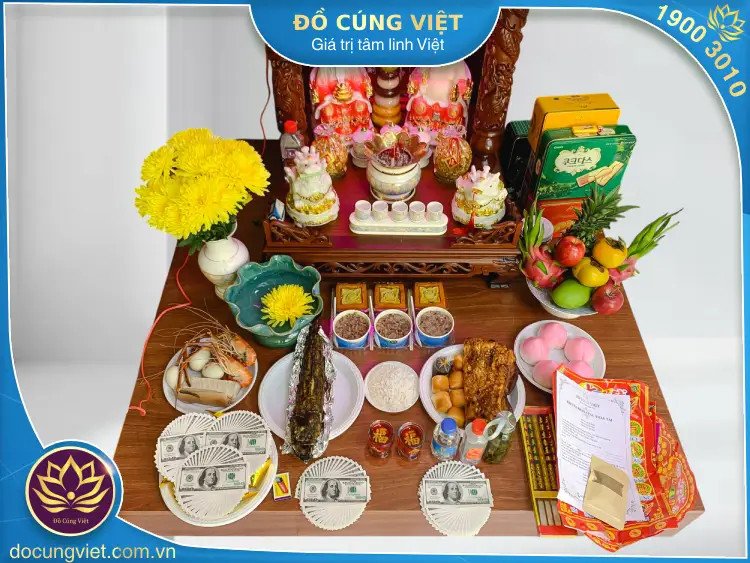 Mâm cúng vía Thần Tài với đa dạng lễ vật
