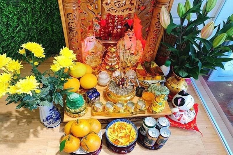 Mâm lễ cúng ông Thần Tài thịnh soạn cầu may mắn tài lộc