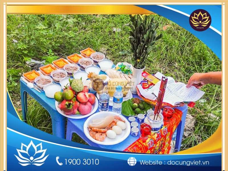 Mâm lễ vật cúng động thổ đầy đủ nghi thức, chuẩn bị cho khởi công xây dựng, một phần quan trọng của tín ngưỡng lễ cúng thượng lương miền trung