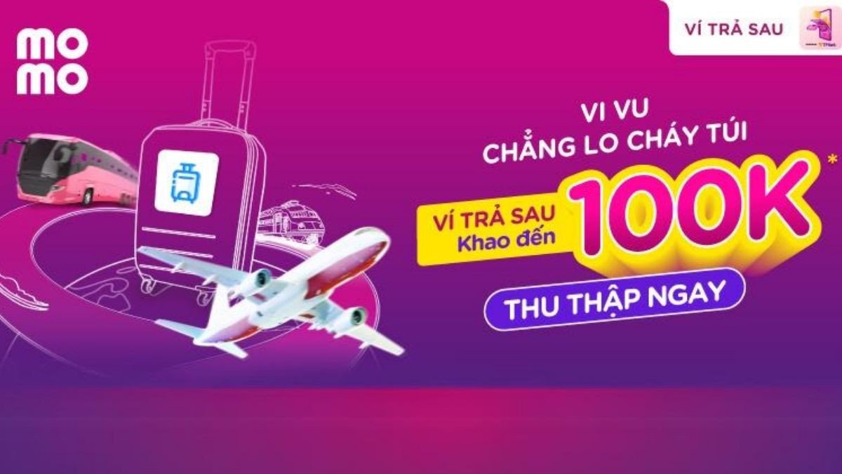 Màn hình điện thoại hiển thị ứng dụng Momo với tùy chọn mua vé máy bay và vé xem phim
