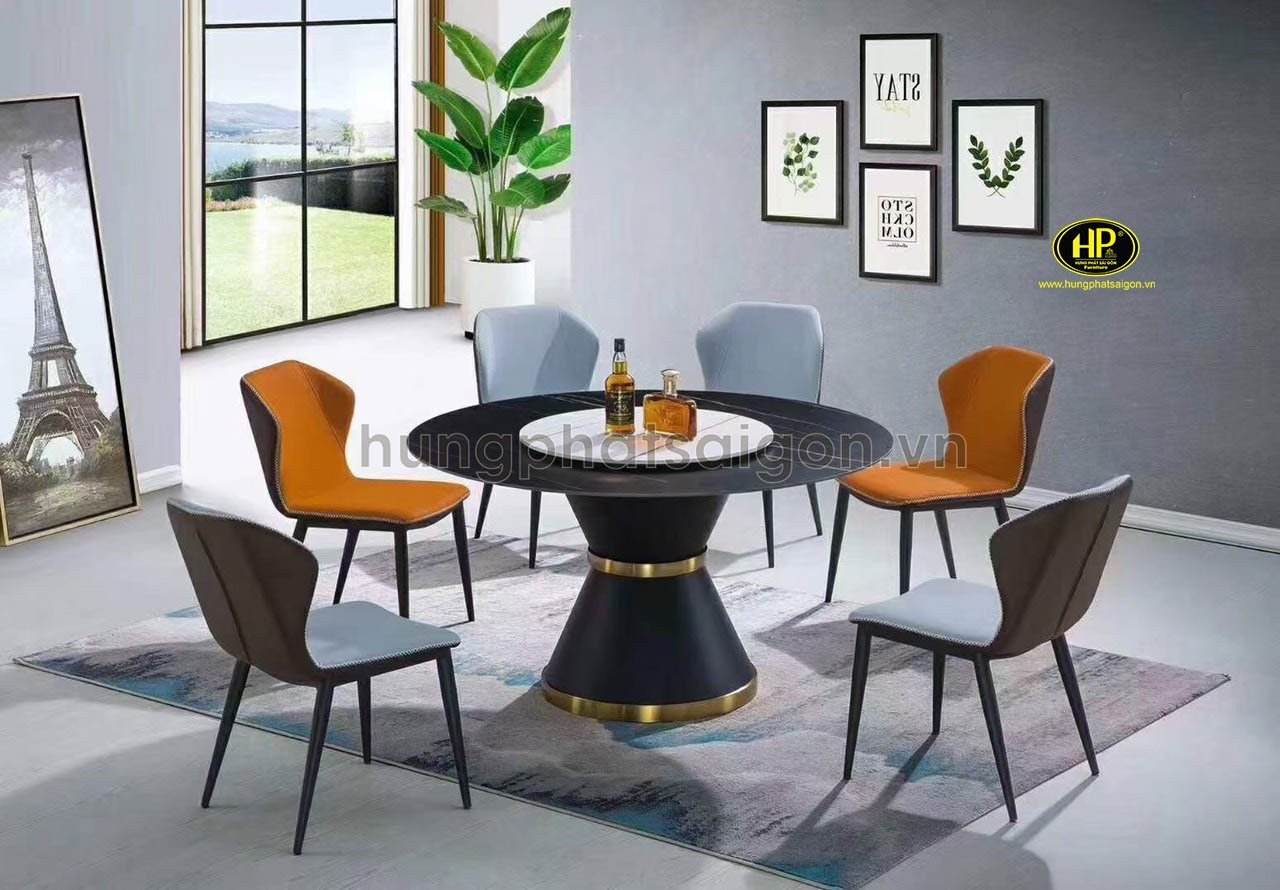 Mẫu bàn ăn tròn xoay 6 ghế cho nhà biệt thự