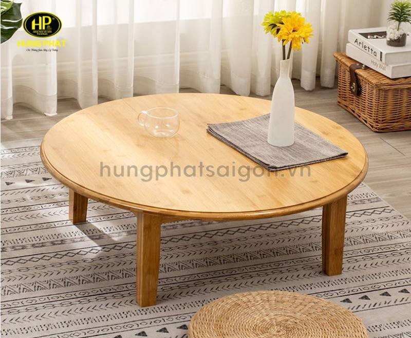 Mẫu bàn trà bệt gỗ hình tròn mềm mại